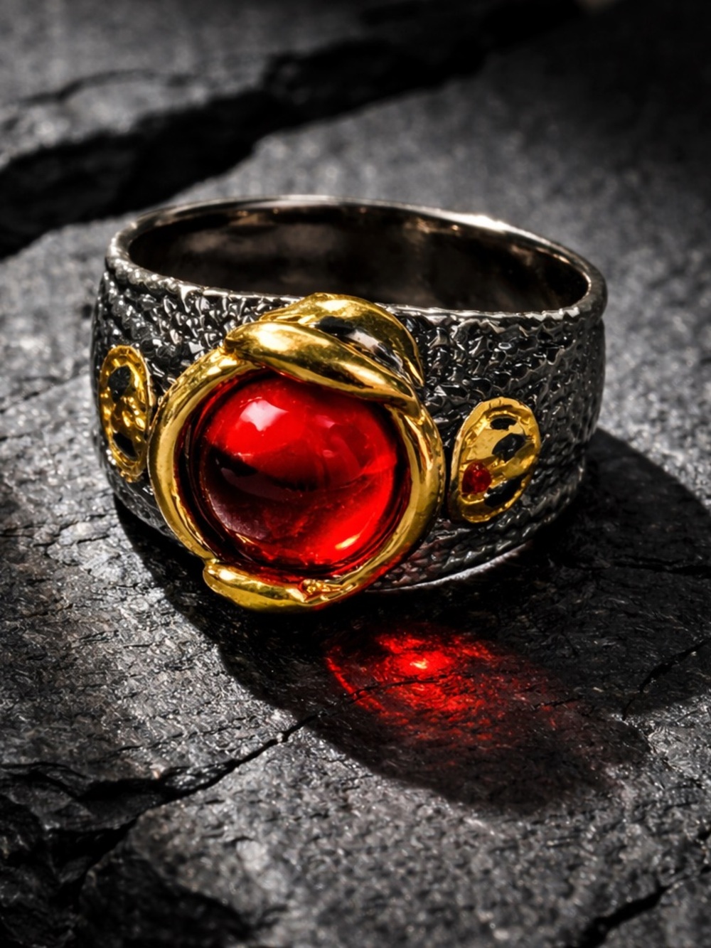 Men’s Reptilia Agate Ring Textured Reptilian Band Red Agate Stone New & Size 12